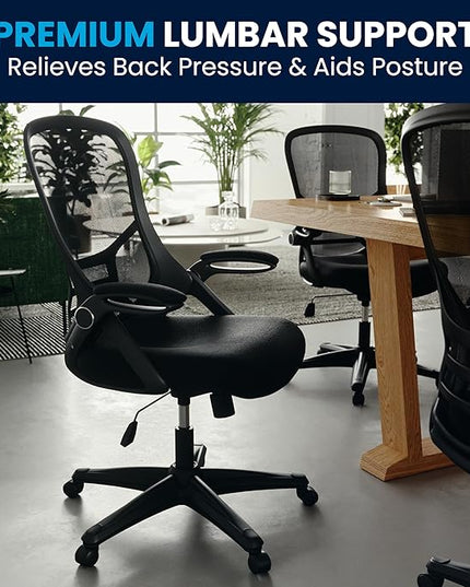 Flash Furniture Porter High Back Black Mesh Ergonomic Swivel Office Chair with Black Frame and Flip-up Arms - LeafyLoom