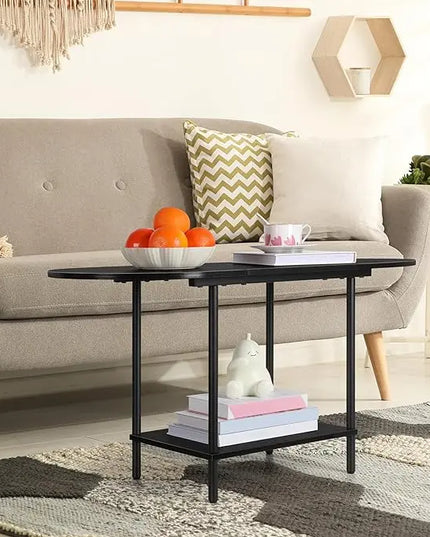 ETELI Black Coffee Tables for Living Room 2-Tier Small Oval Coffee Table Wood Accent Coffe Tables with Storage Shelf Modern Mesa De Centro Sala for Small Space, Home Office - LeafyLoom