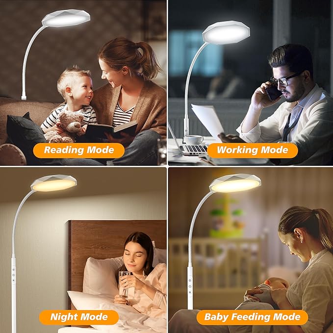 Floor Lamp, 18W Bright LED Floor Lamps for Living Room with Diamond-Surface, Stepless Adjustable Colors & Dimmer Standing Lamp with Timer, Remote & Touch Control, Reading Lights for Bedroom, Office - LeafyLoom