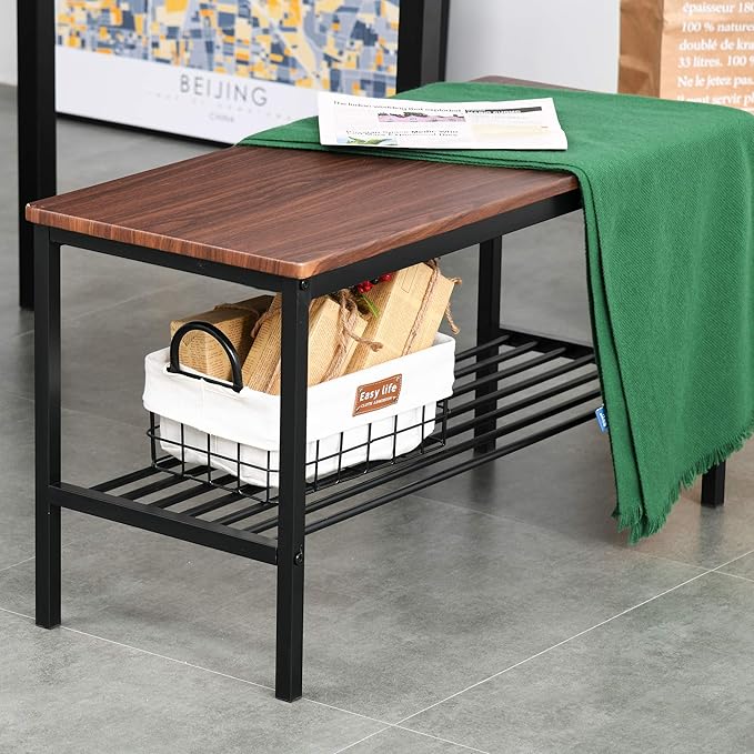 NicBex Dining Table for 4 Breakfast Nook Table Set Industrial 4 Piece Dining Room Table Set with Bench Wooden Kitchen Table and Chairs w/Storage Rack for Kitchen, Dinette, Rustic Brown - LeafyLoom