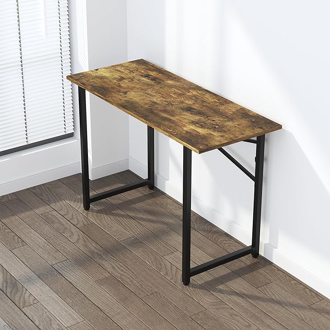 47 inch Folding Computer Desk, Writing Gaming Computer Camping Table, No Assembly Required Home Office Desk, Rustic Brown - LeafyLoom