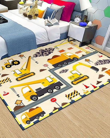 Construction Play Mat Car Rug Play Mat Construction Rugs for Boys Room Car Rug for Boys Room Construction Decor for Boys Room Playroom Rug for Livingroom 3'×4' - LeafyLoom