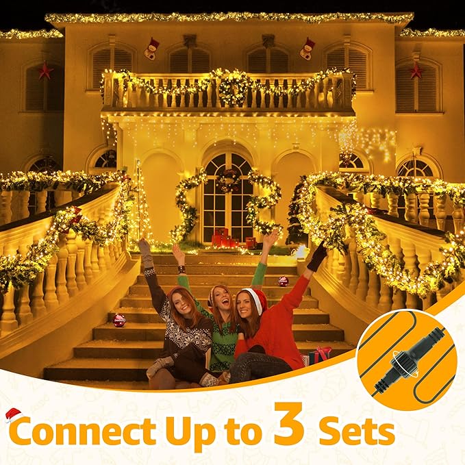 Ollny Cluster Lights Christmas 400LED 20FT, Warm White Christmas Tree Lights 8 Modes Timer Remote, Waterproof Connectable String Lights for Outdoor Indoor Outside Garland Xmas Decorations Ollny