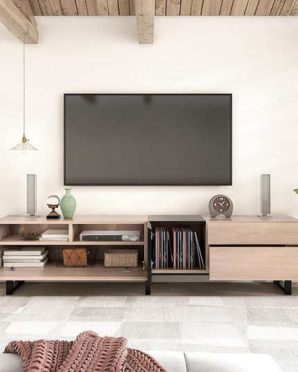 NicBex TV Stand for 80 Inch TV Modern TV Media Console Table with Double Storage Space and Drop Down Door,Entertainment Center with Storage for Living Room,Bedroom,70.9 Inch,Natural Wood - LeafyLoom