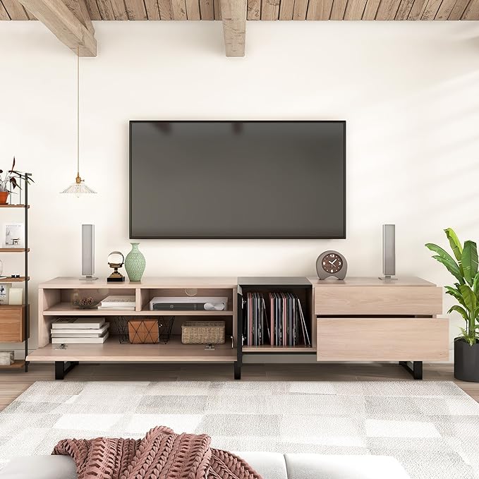 NicBex TV Stand for 80 Inch TV Modern TV Media Console Table with Double Storage Space and Drop Down Door,Entertainment Center with Storage for Living Room,Bedroom,70.9 Inch,Natural Wood - LeafyLoom