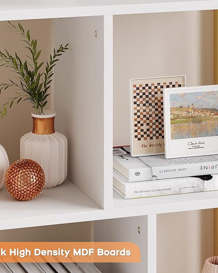 IDEALHOUSE Bookshelf with Drawers Modern Bookcase Storage Rack Shelf Tall Standing Bookshelves Metal Frame Large Gold Display Racks Book Shelf for Bedroom, Living Room, Home Office - LeafyLoom
