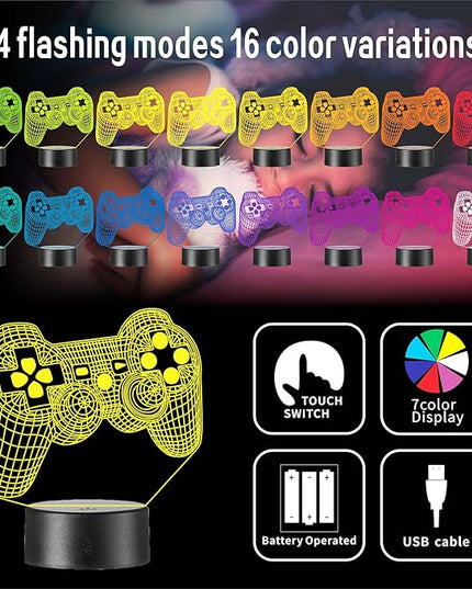 3D Gamepad Night Light,Game Console Illusion lamp with Remote,16 Colors Changing with Remote,Gaming Room Decor Best Gamer Gift,Christmas Birthday Gifts for Boys Girls - LeafyLoom
