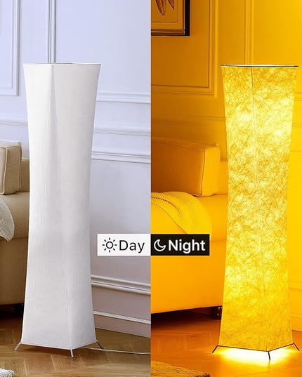 chiphy Floor Lamp, Dimmable 52" (M) Tall Standing Lamp, 3 Levels Adjustable Brightness 12Wx2 LED Bulbs, Column Floor Light w/White Fabric Shade, Home Decor for Living Room, Bedroom - LeafyLoom