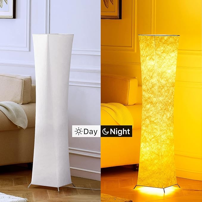 chiphy Floor Lamp, Dimmable 52" (M) Tall Standing Lamp, 3 Levels Adjustable Brightness 12Wx2 LED Bulbs, Column Floor Light w/White Fabric Shade, Home Decor for Living Room, Bedroom - LeafyLoom