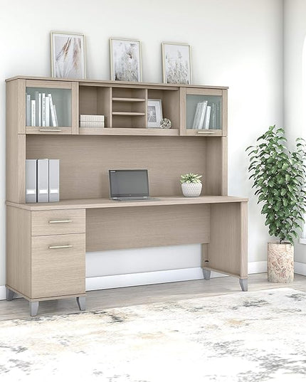 Bush Furniture Somerset 72W Office Desk with Drawers and Hutch in Sand Oak - LeafyLoom
