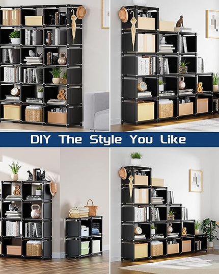 Mavivegue Bookcase, 18-Cube Extra Large Book Shelf, DIY Cube Storage Organizer for Bedroom, Living Room, Home Office - Black - LeafyLoom