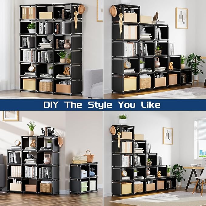 Mavivegue Bookcase, 18-Cube Extra Large Book Shelf, DIY Cube Storage Organizer for Bedroom, Living Room, Home Office - Black - LeafyLoom