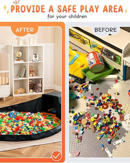 Toy Storage Organizer and Play Mat 13"x13"x13 Basket for Building Bricks Collapsible Storage Box for Kids Nonwoven Fabric Organizer Cube Bin - LeafyLoom