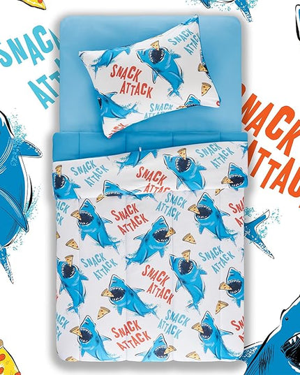SLEEP ZONE Jersey Knit 2-Piece Twin Size Comforter Set, Blue Shark Design for Boys, Skin-Friendly and Breathable, Super Soft, Durable, Comfortable Kids Bedding Set（Sharks, Twin） - LeafyLoom