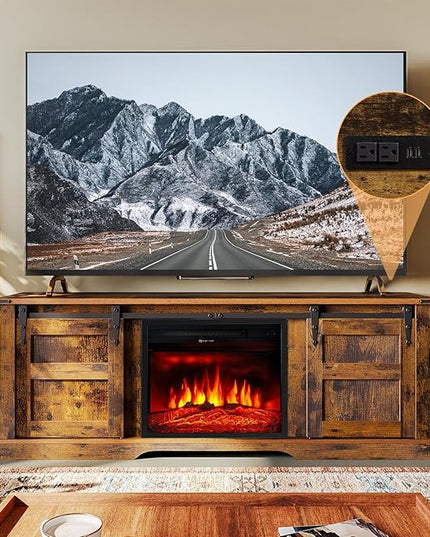 oneinmil Fireplace TV Stand with 18” Electric Fireplace, 58” TV Console Stand for TVs Up to 65", LED Light Entertainment Center, Fireplace for The Living Room TV Stand, Brown - LeafyLoom