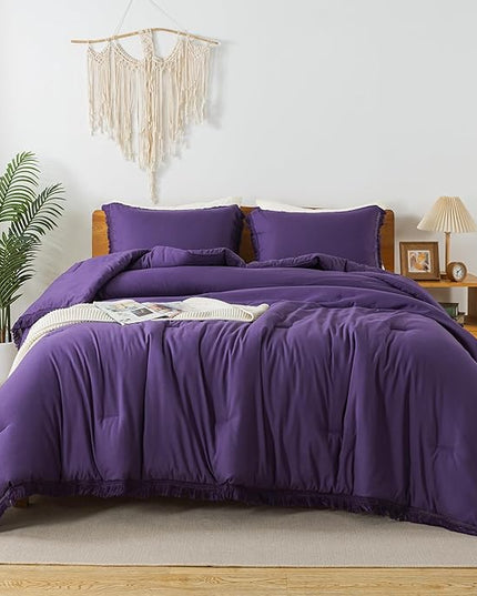 Andency Purple Comforter Set Full, 3 Pieces Boho Tassel Lightweight Bedding Comforter Sets, All Season Soft Fluffy Fringe Bed Set (79x90In Comforter & 2 Pillowcases) - LeafyLoom