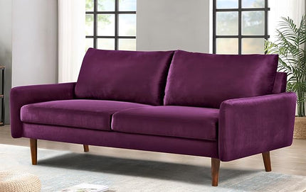 US Pride Furniture Kent Modern Velvet Sofa, Comfortable 3 Seater Couch for Living Rooms and Small Spaces, Ideal Studio Apartment Furniture with Sleek Design, Eggplant - LeafyLoom