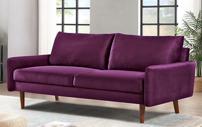 US Pride Furniture Kent Modern Velvet Sofa, Comfortable 3 Seater Couch for Living Rooms and Small Spaces, Ideal Studio Apartment Furniture with Sleek Design, Eggplant - LeafyLoom