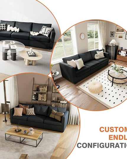 Sweetcrispy Convertible Modular Sectional Sofa, 3 Seat Sectional Couches for Living Room, Basic Shape Modern Fabric Modular Sofa Sleeper with Double Chaise for Home, Apartment, Dorm, Dark Grey - LeafyLoom
