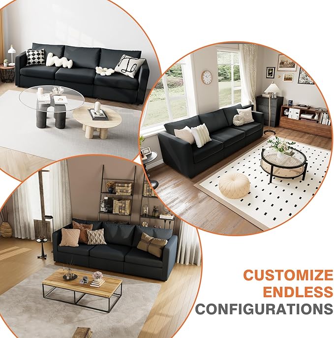 Sweetcrispy Convertible Modular Sectional Sofa, 3 Seat Sectional Couches for Living Room, Basic Shape Modern Fabric Modular Sofa Sleeper with Double Chaise for Home, Apartment, Dorm, Dark Grey - LeafyLoom