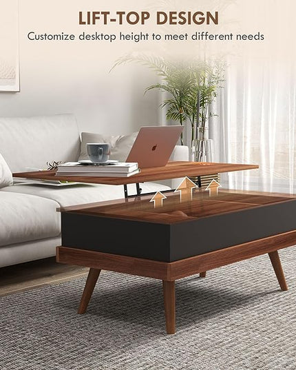 NicBex Coffee Table Wooden Lift Top Coffee Table with Storage Center Tables with Hidden Compartments and Legs Lift Tabletop Dining Table for Living Room, Office, and Bedroom,39.25" W, Walnut - LeafyLoom