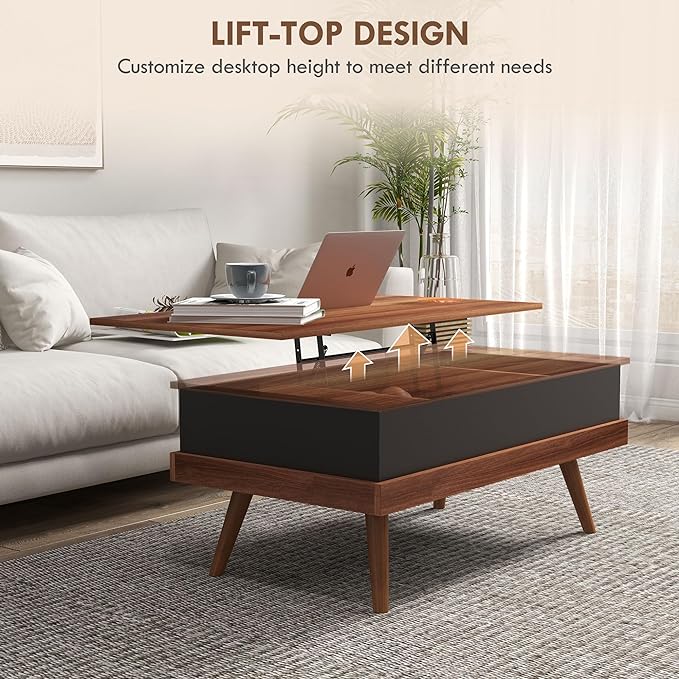 NicBex Coffee Table Wooden Lift Top Coffee Table with Storage Center Tables with Hidden Compartments and Legs Lift Tabletop Dining Table for Living Room, Office, and Bedroom,39.25" W, Walnut - LeafyLoom