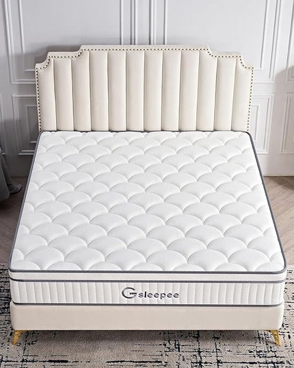 Queen Mattress, 12 Inch Size Gel Memory Foam Mattress, Individually Inner Spring Hybrid Mattresses, Medium Firm colchones in a Box, Pressure Relief - LeafyLoom
