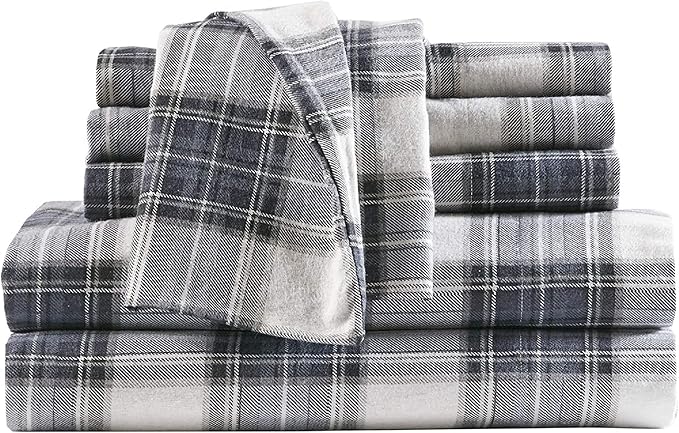 Comfort Spaces Cotton Flannel Breathable Warm Deep Pocket Sheets With Pillow Case Bedding, Twin, Scottish Plaid Blue, 3 Piece - LeafyLoom