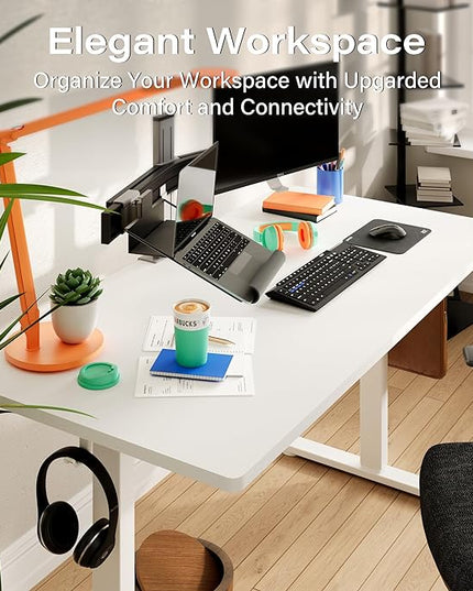 Monomi Electric Standing Desk, 55 x 24 inches Height Adjustable Desk, Ergonomic Home Office Sit Stand Up Desk with Memory Preset Controller (White Top/White Frame) - LeafyLoom