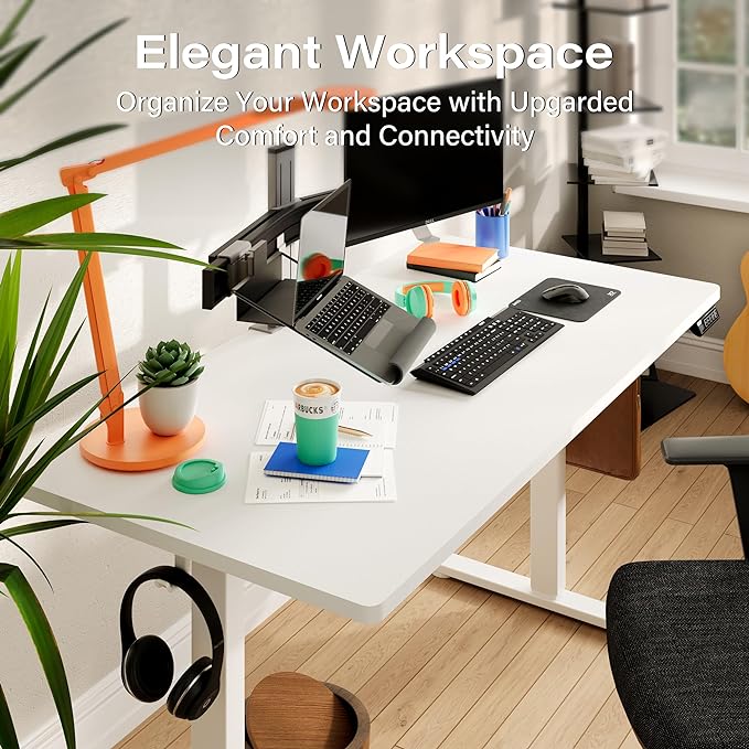 Monomi Electric Standing Desk, 55 x 24 inches Height Adjustable Desk, Ergonomic Home Office Sit Stand Up Desk with Memory Preset Controller (White Top/White Frame) - LeafyLoom