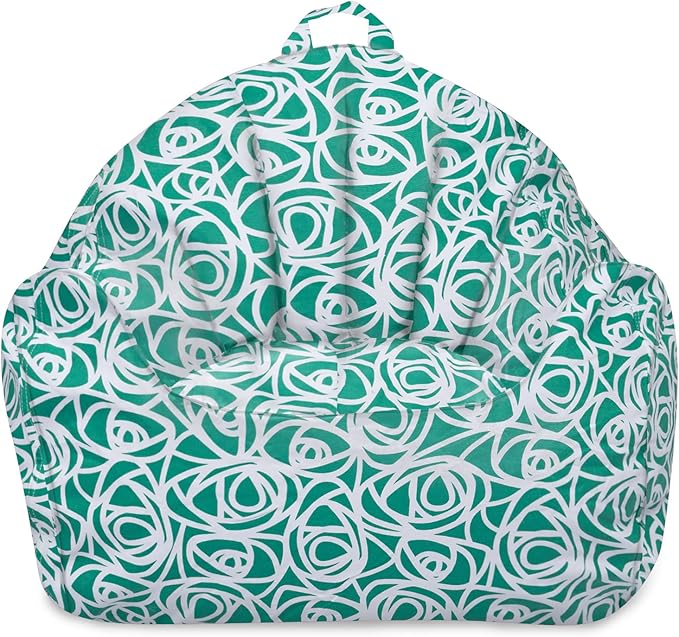 Posh Creations Structured Comfy Bean Bag Chair for Gaming, Reading, and Watching TV, Malibu Lounge, Canvas - Roses Mint - LeafyLoom
