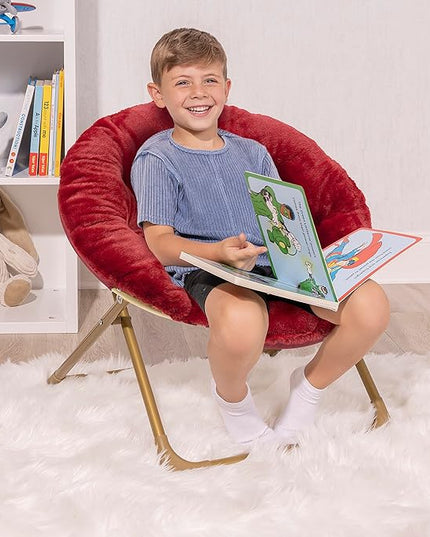 Milliard Mini Cozy Chair for Kids, Sensory Faux Fur Folding Saucer Chair for Toddlers, Red - LeafyLoom