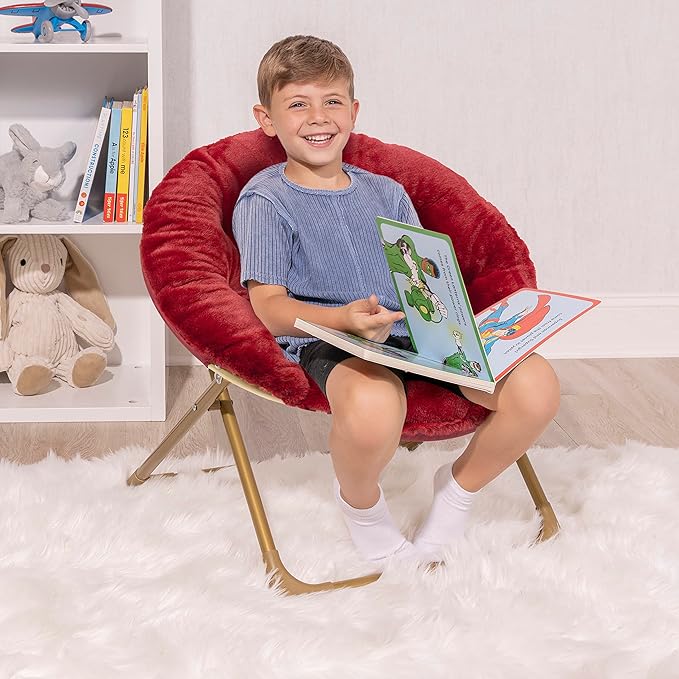 Milliard Mini Cozy Chair for Kids, Sensory Faux Fur Folding Saucer Chair for Toddlers, Red - LeafyLoom