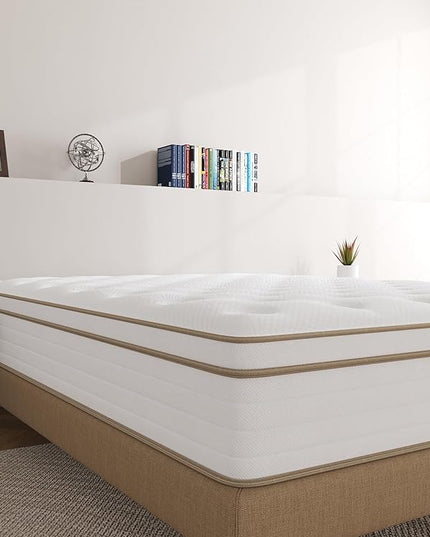 Full Size Mattress, 12 Inch White Full Mattress in a Box, Memory Foam Individually Pocket Coils for Pain Relief, Medium Firm Full Mattresses, CertiPUR-US Certified. - LeafyLoom