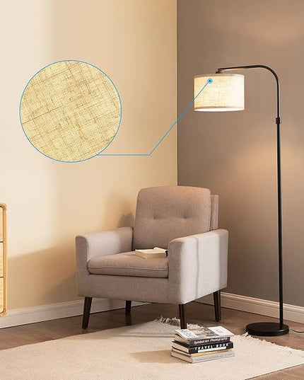 EDISHINE Modern Black Arched Floor Lamp, Metal Standing Arc Lamp with Foot Switch, Corner Reading Light with Hanging Lampshade for Living Room, Bedroom, Home Office, Study Room, Reading Corner - LeafyLoom