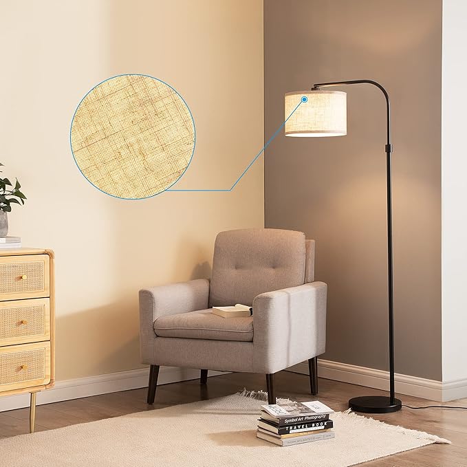 EDISHINE Modern Black Arched Floor Lamp, Metal Standing Arc Lamp with Foot Switch, Corner Reading Light with Hanging Lampshade for Living Room, Bedroom, Home Office, Study Room, Reading Corner - LeafyLoom