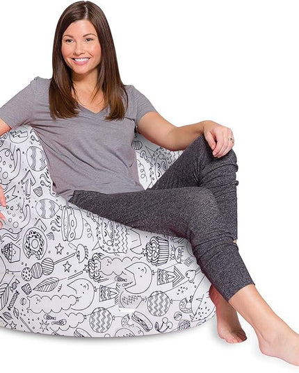 Posh Creations Bean Bag Chair for Kids, Teens, and Adults Includes Removable and Machine Washable Cover, Canvas Coloring Fabric - Fun Creatures, 48in - X-Large - LeafyLoom