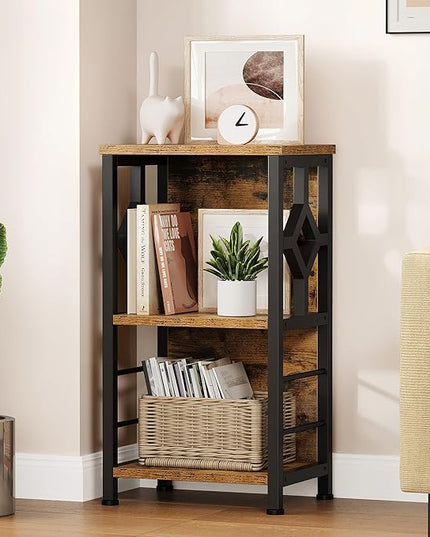 YITAHOME Small Bookshelf, 3 tier Farmhouse Bookshelf with Storage,Short Bookshelf for Small Spaces,Mini Shelf Stand,Open Bookcase for Bedroom Office Bathroom Living Room, Rustic Brown - LeafyLoom