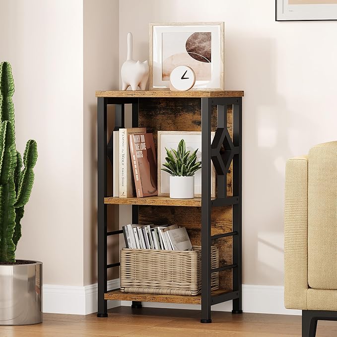 YITAHOME Small Bookshelf, 3 tier Farmhouse Bookshelf with Storage,Short Bookshelf for Small Spaces,Mini Shelf Stand,Open Bookcase for Bedroom Office Bathroom Living Room, Rustic Brown - LeafyLoom