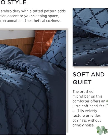 Bedsure Twin/Twin XL Comforter Set - Navy Boho Twin Extra Long Comforter Set for College, Shabby Chic Dorm Bedding Set, 2 Pieces Modern Farmhouse Bed Set, includes 1 Pillow Sham - LeafyLoom