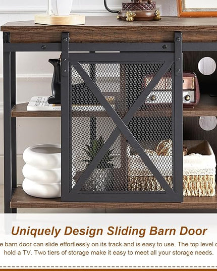 HOMISSUE Corner TV Stand, Corner TV Stand for 55 60 Inch TV, Industrial & Farmhouse Corner Entertainment Center w/Sliding Barn Door, Corner TV Cabinet for Living Room, Brown - LeafyLoom