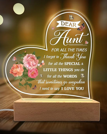 Acrylic Night Light Gifts for Aunt - Dear Aunt I Love You - Aunt Gifts from Niece and Nephew - Christmas, Thanksgiving, Birthday Gifts for Aunt - LeafyLoom