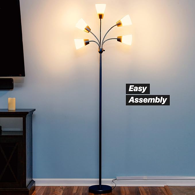 Brightech Medusa Modern LED Floor Lamp – Multi Head Floor Lamp for Living Rooms & Offices – Tall Lamp with Interchangeable Shade, Standing Lamp with 5 LED Bulbs for Hobbies - Black - LeafyLoom