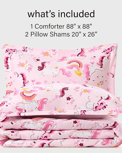 Twin Unicorn Comforters for Boys, 3 Pieces Kids Unicorn Bedding Kids Comforter Sets, Super Soft Lightweight for All Seasons, Includes 1 Comforter (88"x88") and 2 Pillowcase (20"x26"+2") - LeafyLoom