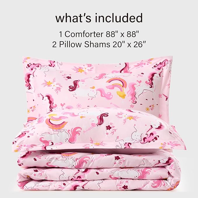 Twin Unicorn Comforters for Boys, 3 Pieces Kids Unicorn Bedding Kids Comforter Sets, Super Soft Lightweight for All Seasons, Includes 1 Comforter (88"x88") and 2 Pillowcase (20"x26"+2") - LeafyLoom