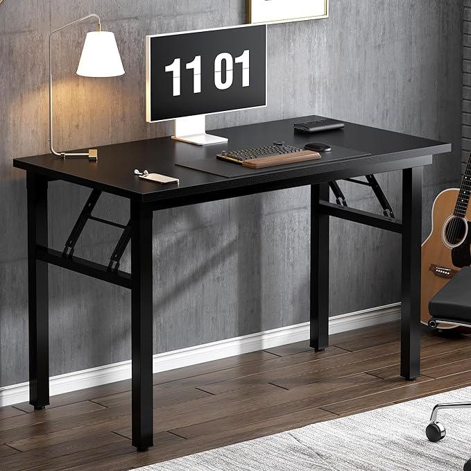 Need 39.4 inches Computer Desk for Small Space Small Folding Table Small Writing Desk Compact Desk Foldable Desk with BIFMA Certification, No Install Needed, Black - LeafyLoom