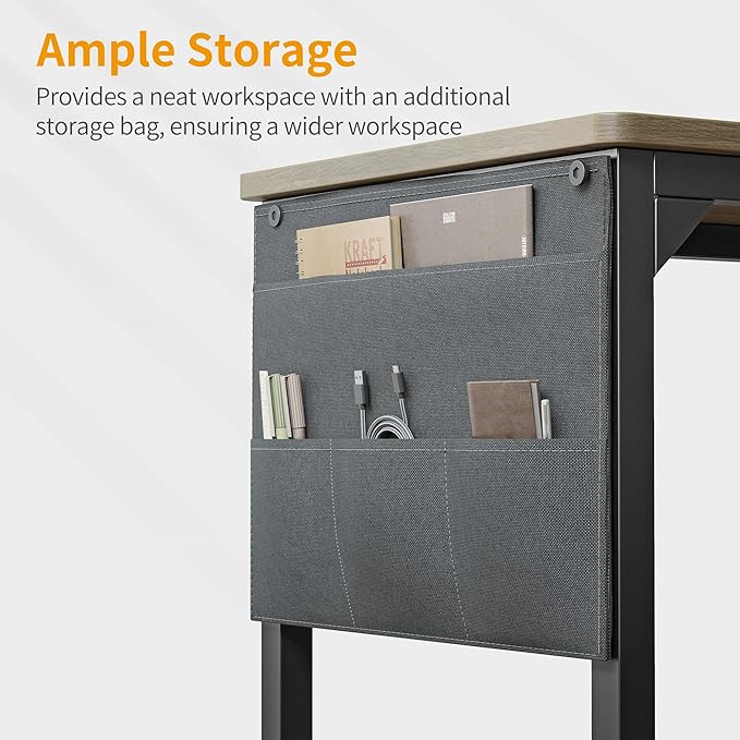 BANTI Computer Desk, 47 inch Home Office Writing Study Desks with Storage Bag, Small PC Table, Modern Simple Style for Space-Saving, Rustic Brown - LeafyLoom