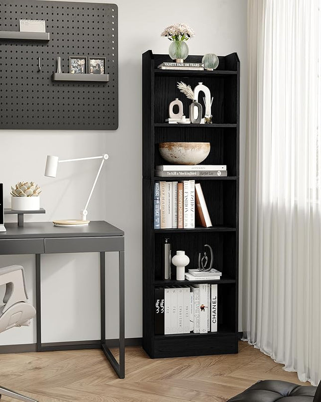 6-Tier Bookshelf, 66.7 Inches Floor Standing Bookcase, Display Storage Shelf, Corner Shelf, Home Decor Furniture for Home Office, Living Room, Bedroom, Black 02904XBC - LeafyLoom