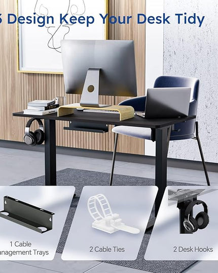 Motorized Standing Desks, Electric Stand Up Desk with Ultra Stable Construction and Cable Management,adjustable Height Desk with Memory Preset Design for Home Office Use 48x24 in Black - LeafyLoom