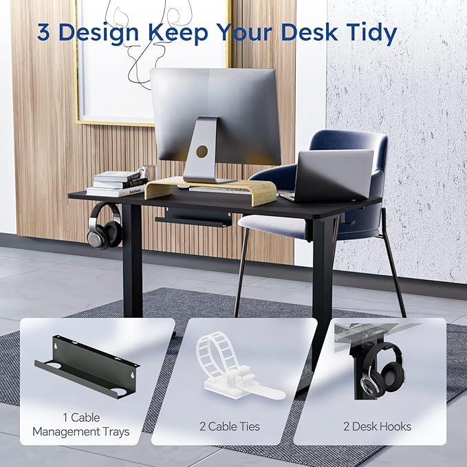 Motorized Standing Desks, Electric Stand Up Desk with Ultra Stable Construction and Cable Management,adjustable Height Desk with Memory Preset Design for Home Office Use 48x24 in Black - LeafyLoom